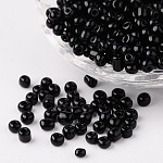 8/0 couleurs opaques perles de graines de verre rond, noir, taille: environ 3mm de diamètre, Trou: 1 mm, environ 1101 pcs/50 g