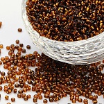 12/0 Glass Seed Beads, Silver Lined Round Hole, Round, Brown, 2mm, Hole: 1mm, about 30000 beads/pound