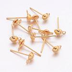Earring Stud Ear Nail Iron Half Ball Post Earring Findings, with Loop, Golden, 13mm long, hole: 1mm, half ball: 4.3mm in diameter