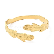 Ion Plating(IP) 304 Stainless Steel Feather Cuff Bangles BJEW-L682-025G