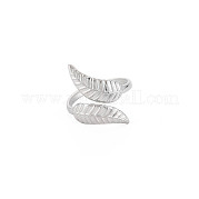 304 Stainless Steel Leaf Open Cuff Ring for Women RJEW-S405-175P