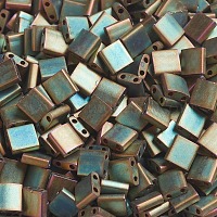 MIYUKIティラビーズ  日本製シードビーズ  2穴  （tl2035)マットメタリックカーキアイリス  5x5x1.9mm  穴：0.8mm  約590個/50g&nbsp;SEED-X0054-TL2035