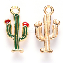 Colgantes de esmalte de aleación, cactus, la luz de oro, verde, 19x10x2.5mm, agujero: 1.8 mm