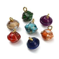 Pendentifs en jaspe impérial synthétique teint, avec les accessoires en fer, breloques de la planète, or, couleur mixte, 11~12x10~10.5mm, Trou: 1.6mm