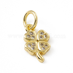 Ottone micro spianare fascino zirconi, con anello di salto,  cadmio& piombo libero, Fascini del trifoglio, vero placcato oro 18k, 11x6.5x1.5mm, Foro: 3 mm