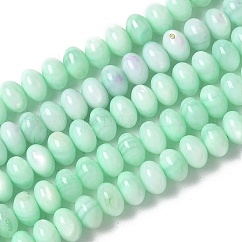 Hebras naturales de cuentas de concha de agua dulce, ronedlle, teñido, aguamarina, 6x3.5~4mm, agujero: 1 mm, aproximamente 97~99 pcs / cadena, 15.08~ 15.47 pulgada (38.3~39.3 cm)