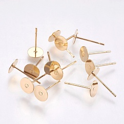 Accesorios para pendientes de acero inoxidable 304, real 24k chapado en oro, 12x6mm, pin: 0.68 mm