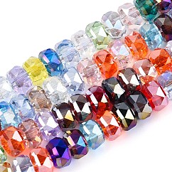 Chapelets de perles en verre transparent électrolytique, rondelle, facette, de couleur plaquée ab , colorées, 7.5~8x4.5~5.5mm, Trou: 1.2~1.4mm, Environ 34~37 pcs/chapelet, 7.09~7.28 pouce (18~18.5 cm)