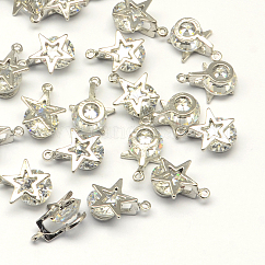 Breloques en alliage d'étoiles, avec zircons, platine, 14x10x6mm, Trou: 1mm