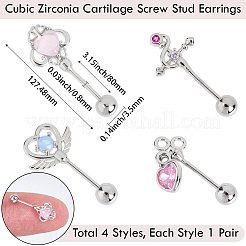 4 пара серег для хряща из латуни с паве из кубического циркония в 4 стилях AJEW-BBC0002-50