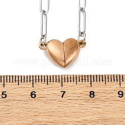 Collar con colgante de corazón magnético de doble cara de acero inoxidable 304 y cadena con clip.&nbsp;NJEW-U028-02RG