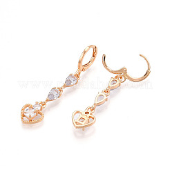 Висячие серьги с застежкой-молнией в форме сердца из латуни с микропаве из кубических цирконий EJEW-N058-11G