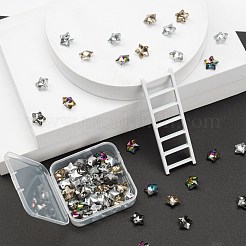 60個4色スター電気メッキガラスチャーム  シルバーメッキのボトム  多面カット  ミックスカラー  13x14.5x8mm  穴：1mm  15個/カラー&nbsp;EGLA-FS0001-06
