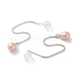 女性用天然真珠スタッドピアス  スターリングシルバーピンと  プラチナ  60x5.5mm&nbsp;EJEW-C082-09P