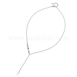 Ожерелье с подвеской в виде креста из смеси натуральных и синтетических камней&nbsp;NJEW-JN05845