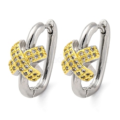 Х-образные серьги-кольца из латуни с микропаве из прозрачных кубических цирконий&nbsp;EJEW-H158-18A-GP