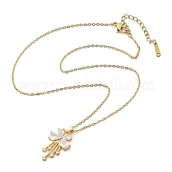 Латунный микропаве кубический прозрачный цирконий бабочка кулон ожерелья для женщин&nbsp;NJEW-S448-06G