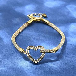 Латунные браслеты с микропаве из прозрачных кубических цирконий для женщин BJEW-A029-01A-G