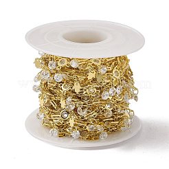 Catene a maglie rotonde piatte rettangolari in ottone e zirconi cubici&nbsp;CHC-P010-03G