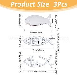 3 スタイル 合金製 粘着式 車用ステッカー  宗教 イエス 魚  プラチナ  39~44x79~100x1.3~4mm&nbsp;DIY-FH0007-02