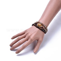 Три петли натуральные тигровые глазки браслеты обернуть BJEW-JB04247-02