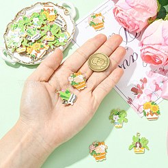 25個 5スタイル KC ゴールドメッキ合金エナメルペンダント  犬のお守りが付いた植物  ミックスカラー  25~26x21.5~24x1~1.5mm  穴：2mm  5個/スタイル&nbsp;ENAM-CJ0007-08