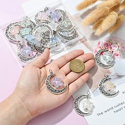 20 個 5 色のチベットスタイル合金 & アクリルパーツ  304ステンレススチール製丸カン付き  月と星のチャーム  ミックスカラー  37x30x9mm  穴：6mm  4個/カラー&nbsp;FIND-CJ0001-17