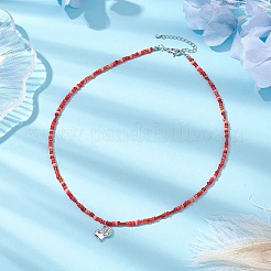 Halsketten mit Herzanhänger und Flügel aus Glassperlen für Damen&nbsp;NJEW-JN05008