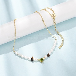 Colliers de perles naturelles œil de tigre et perles de riz naturelles&nbsp;GG-CBA3297-15G-A