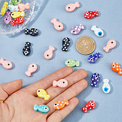 35個 10種類の手作り磁器ビーズ  オペーク樹脂ビーズ  魚  ミックスカラー  11~19x11.5~19.5x6.5~7mm  穴：1.6~2.1mm&nbsp;PORC-HS0001-13