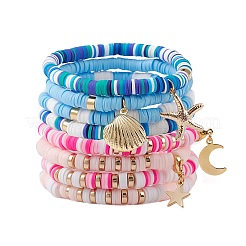 4шт 4 стиля полимерная глина бусины хейши стрейч наборы браслетов BJEW-JB05909