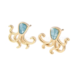 Серьги-гвоздики с осьминогом из латуни и эмали&nbsp;EJEW-I322-01G