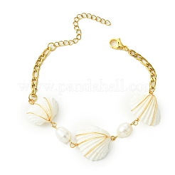 Браслеты из бисера из ракушек и натурального культивированного пресноводного жемчуга ручной работы BJEW-TA00569