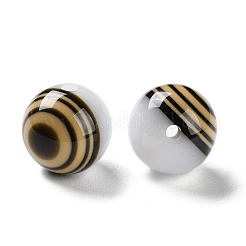 オペーク樹脂ビーズ  縞模様の丸いビーズ  ホワイト  15.5x15mm  穴：2mm&nbsp;RESI-U009-04C