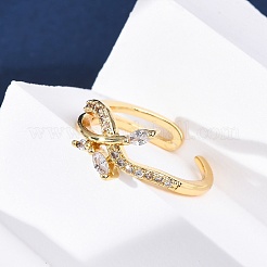 Латунные кольца-манжеты с микропаве и прозрачным цирконием для женщин&nbsp;RJEW-U047-10G