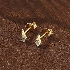 925 серьги-гвоздики из стерлингового серебра с прозрачным кубическим цирконием&nbsp;EJEW-Q032-01F-G