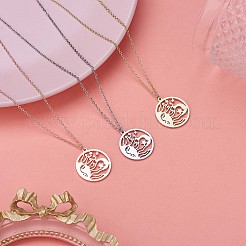 ステンレススチールの天体太陽月星ペンダントネックレス  ラッキーモチーフのお守りネックレス  女性のためのフラットラウンド中空ネックレスジュエリーギフト  ローズゴールド  17.72インチ（45cm）&nbsp;JN1058B