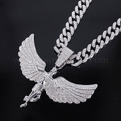 Collana con catena a maglie cubane con ciondolo a forma di dea con ali d'angelo in lega di zinco e strass di cristallo per donna&nbsp;FS-WGAC8C0-02