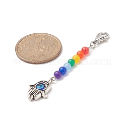 Mano di hamsa in lega con decorazione pendente con perline rotonde in Malesia tinta naturale&nbsp;HJEW-JM00941