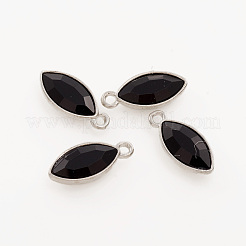 亜鉛合金ガラスペンダント  馬の目  プラチナ  ブラック  20x9x4.5~5.5mm  穴：1.5mm&nbsp;GLAA-WH0015-42D