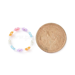 Кольцо из стеклянных бусин с цветочным узором для женщин RJEW-MZ00002-02