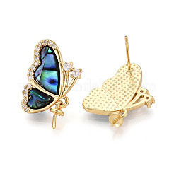 Серьги-гвоздики из латуни-бабочки с прозрачным фианитом KK-T079-34G