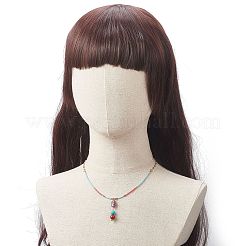 5 個 5 スタイル天然 & 合成混合宝石オーバル ペンダント ネックレス セット  女性のための真鍮のdappedチェーンとガラスシードビーズの積み重ね可能なネックレス  17.72インチ（45cm）  1個/スタイル&nbsp;NJEW-JN04123