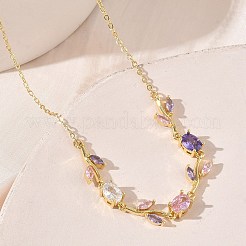 Colliers à maillons en laiton pavé de zirconiums cubiques en forme de rose pour femmes&nbsp;NJEW-C121-05B-06G