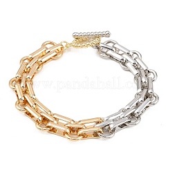 Двухцветные латунные браслеты-цепочки с овальными звеньями для женщин&nbsp;BJEW-G771-01GP