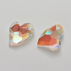 K9ガラスラインストーンチャーム  模造オーストリアのクリスタル  多面カット  ハート  日照  17x12x5mm  穴：1.6mm&nbsp;GLAA-F083-01A-07