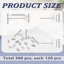 360 шт. 3 стиля фурнитуры для сережек-гвоздиков из нержавеющей стали 304&nbsp;STAS-LP0002-14