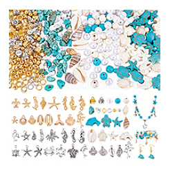 Наборы для самостоятельного поиска синтетических бирюзовых и ракушечных бусин DIY-PH0031-46