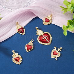 6pcs 6 styles pendentifs en laiton micro pavé de zircone cubique&nbsp;KK-TA0008-40