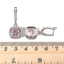 スターリングシルバーのパヴェキュービックジルコニアスクエアフープピアス925個  プラチナメッキ  ピンク  30x13.5mm&nbsp;EJEW-C150-01A-02